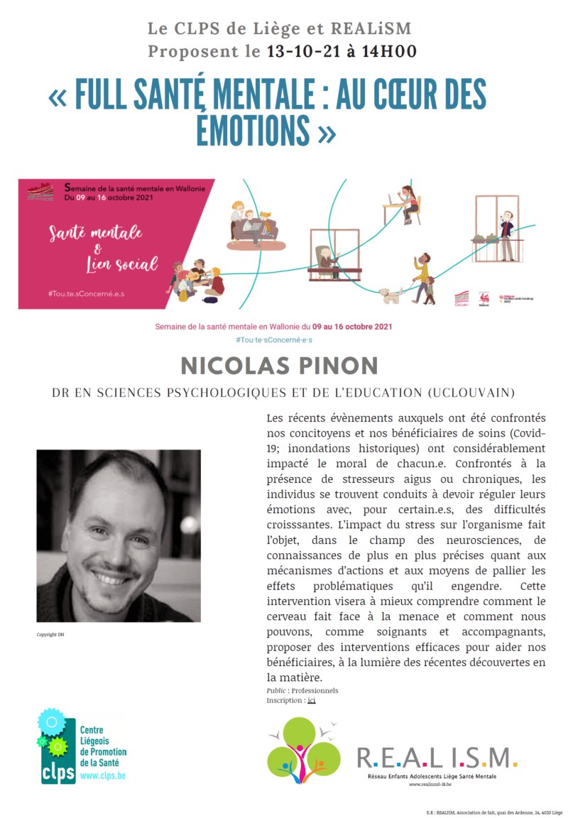 Full santé mental: Au cœur des émotions - NICOLAS PINON (Realism et CLPS Liège)